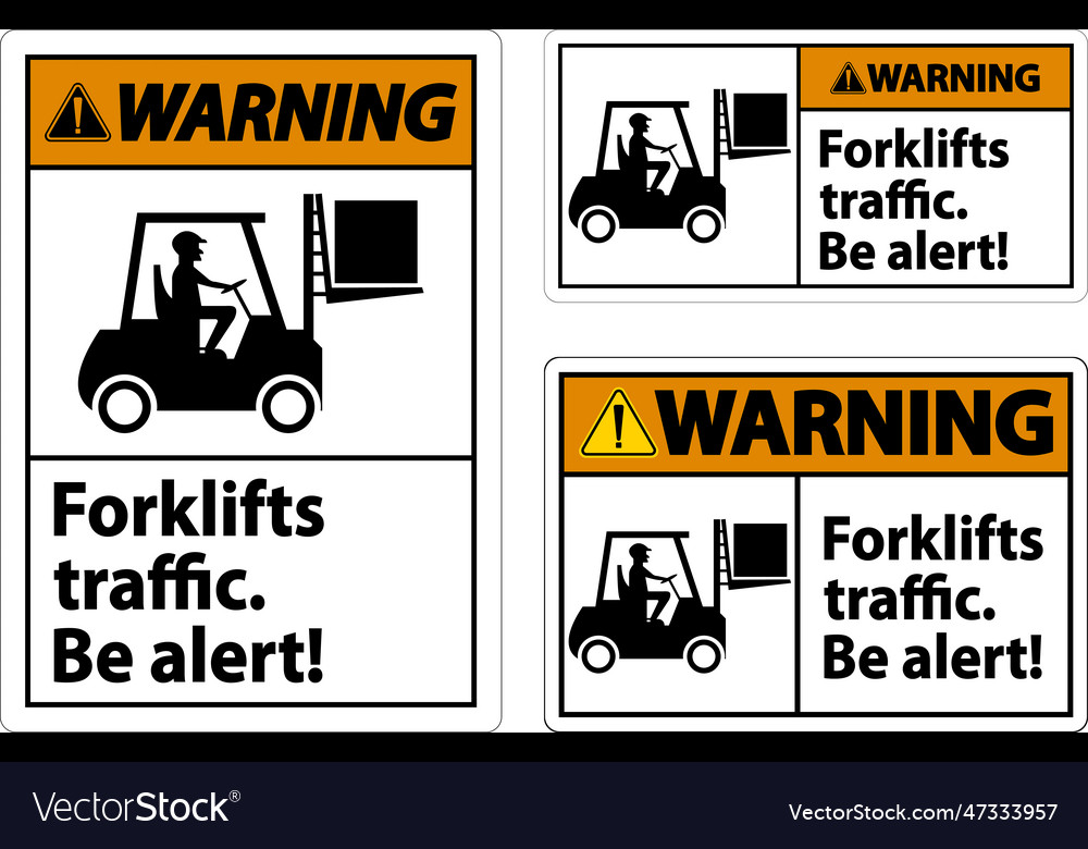 Warning forklift traffic be alert sign on white