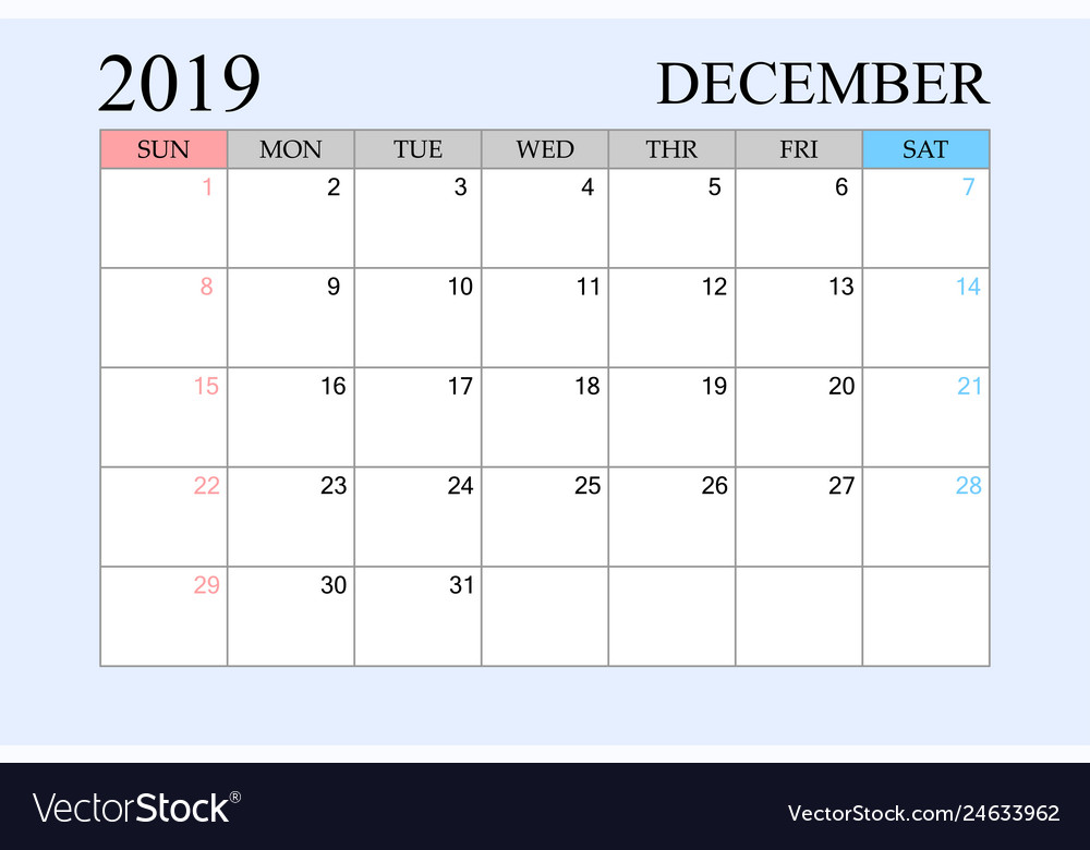 2019 Kalender Dezember Zeitplanplaner