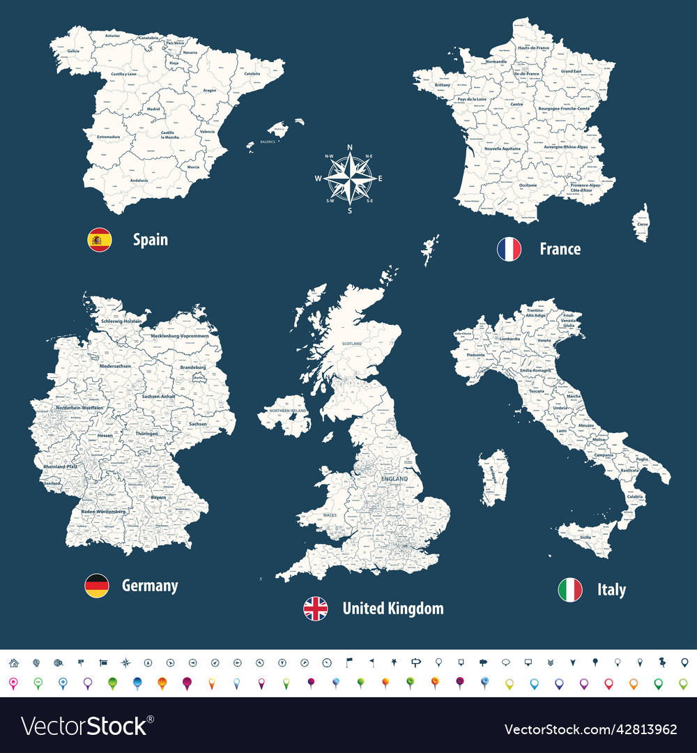 Districts maps of italy spaingermany united Vector Image