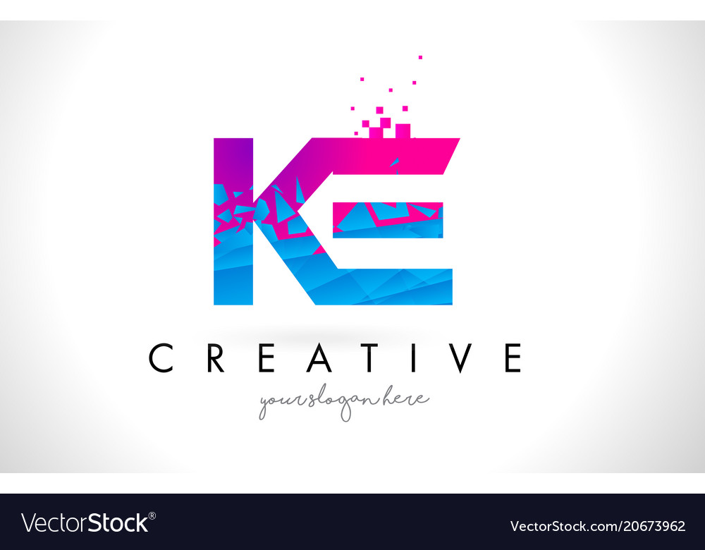 Ke k e letter logo with shattered broken blue