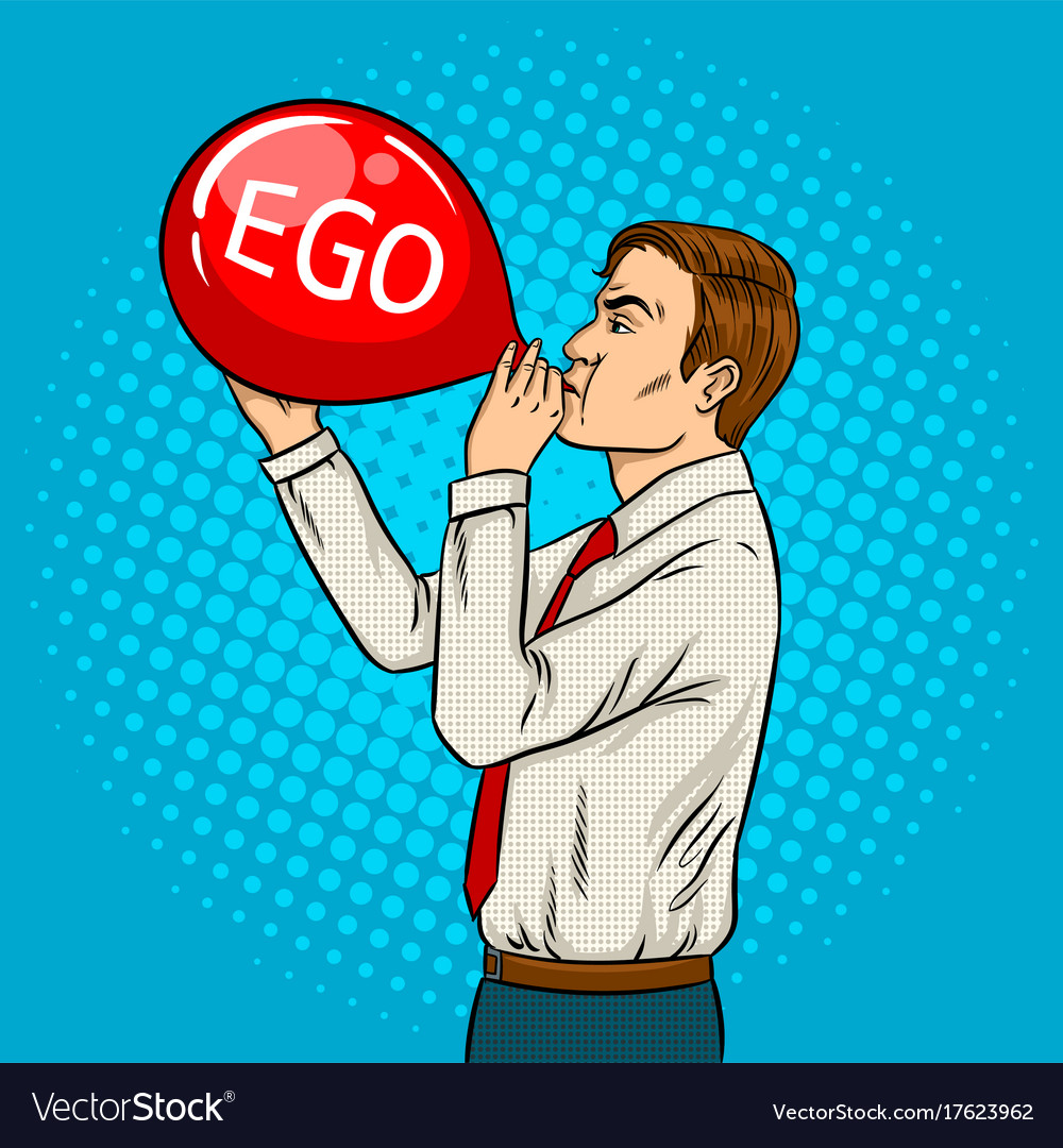 Man inflate ego balloon pop art Royalty Free Vector Image