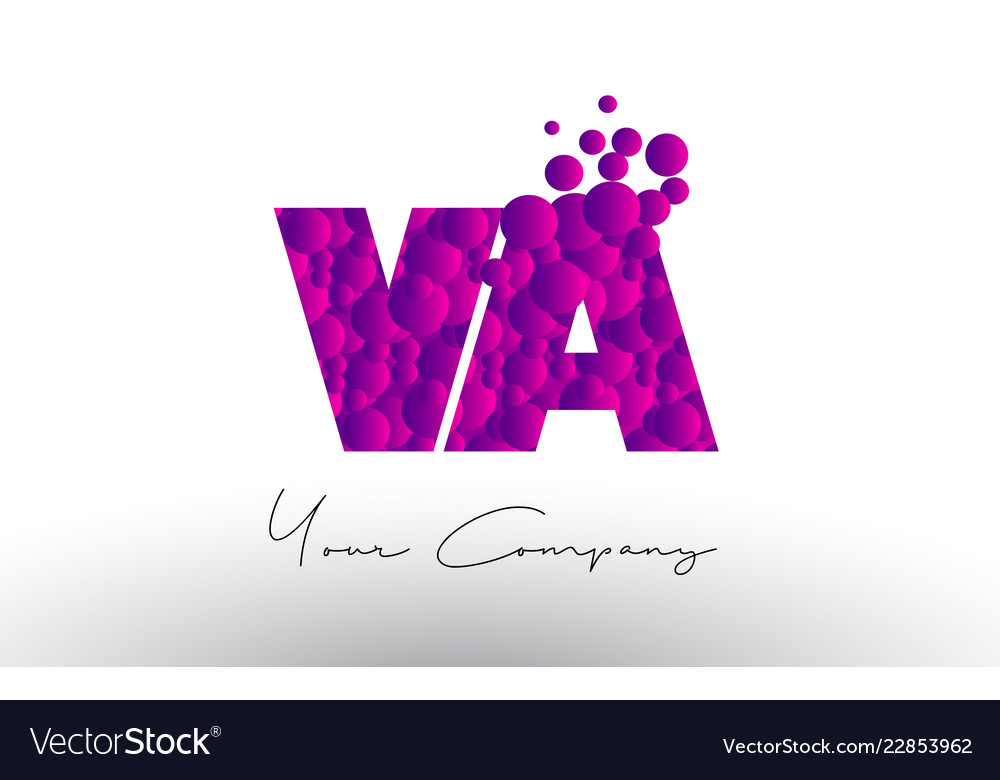 Va v a dots letter logo with purple bubbles