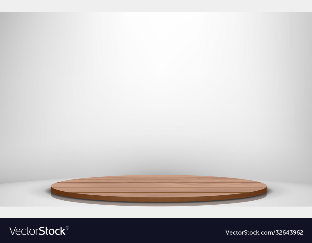 Wooden podium in white studio room