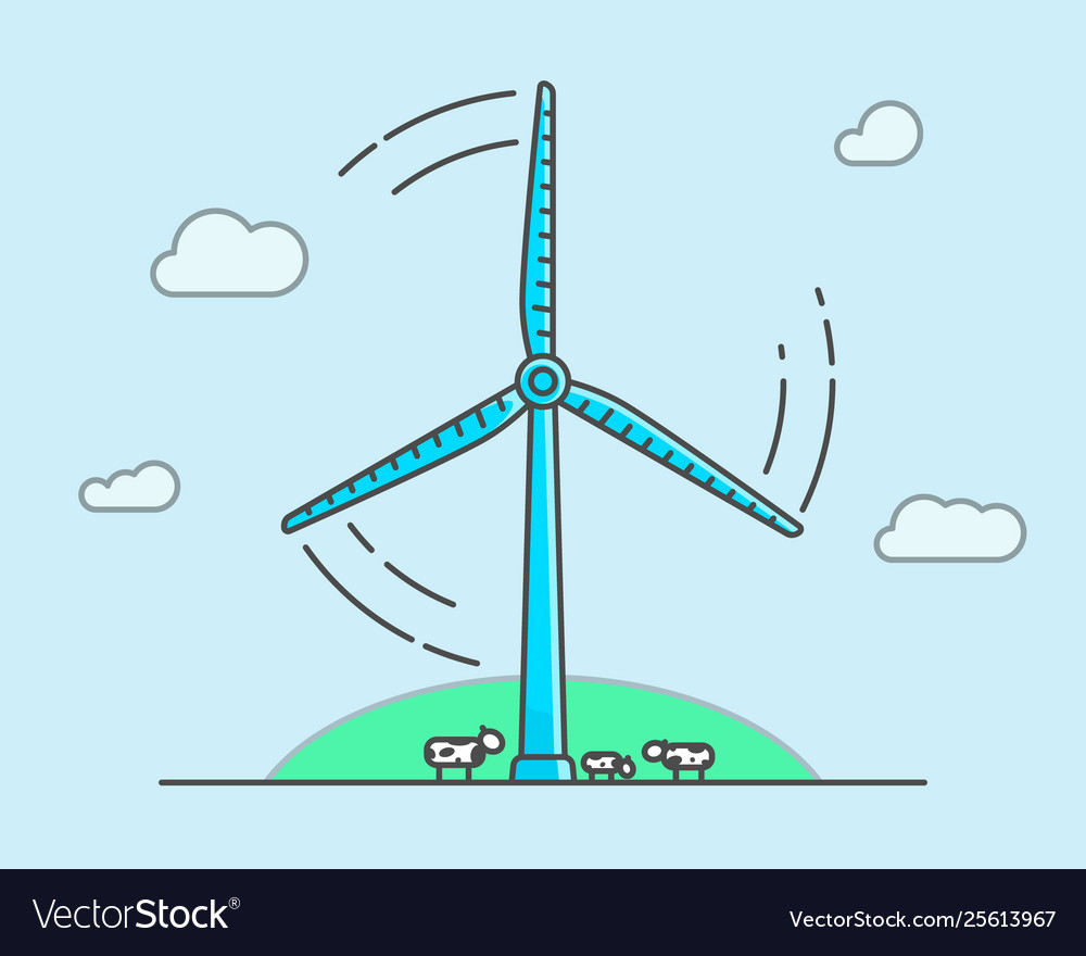 Cartoon wind turbine on light blue background Vector Image