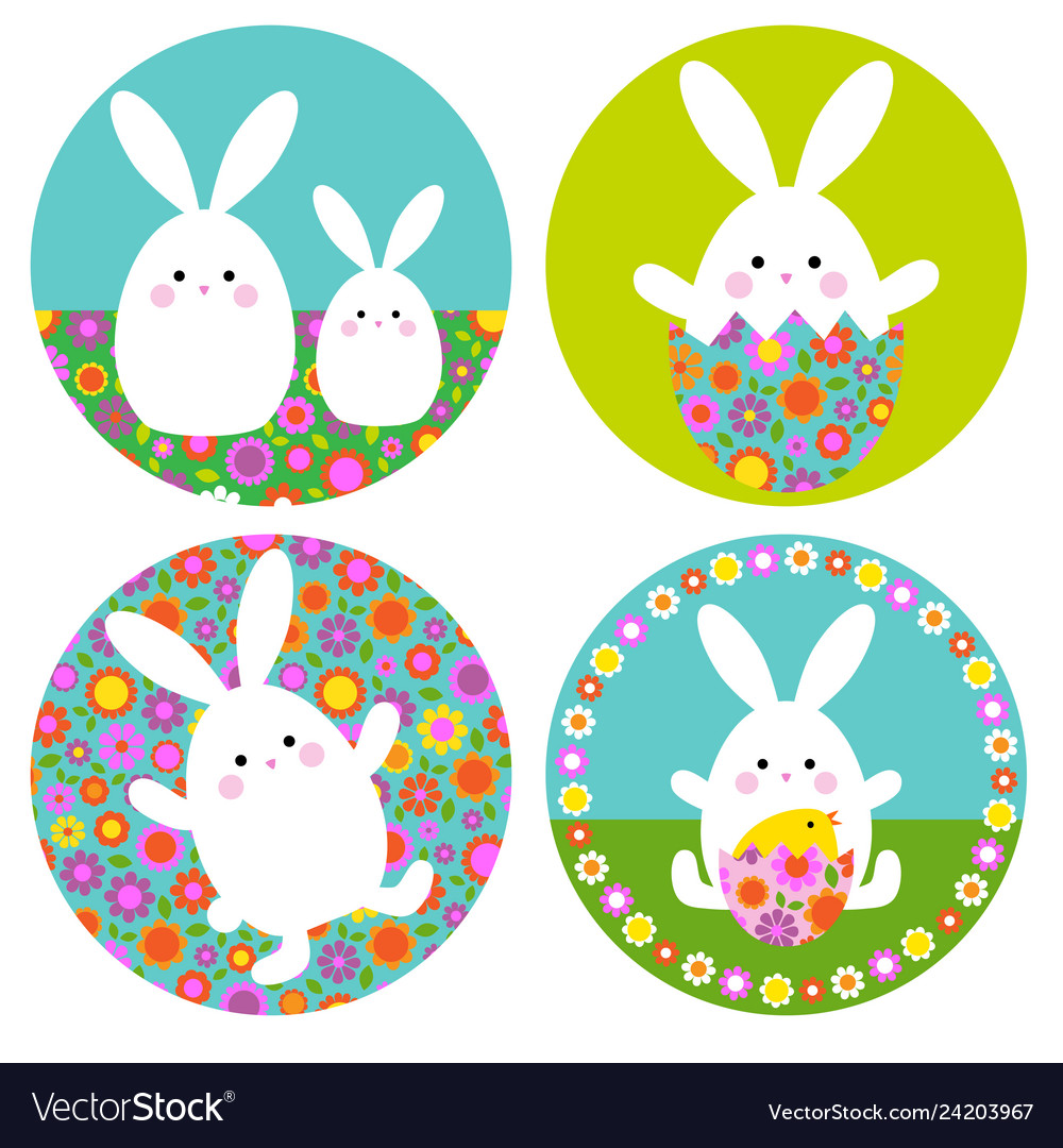 Easter bunny graphics with floral patterns Vector Image