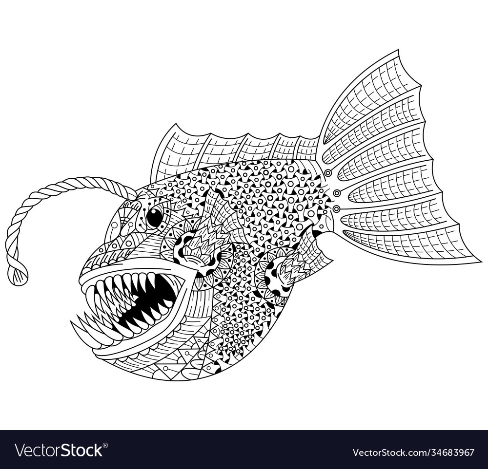 Hand drawn anglerfish in entangle style