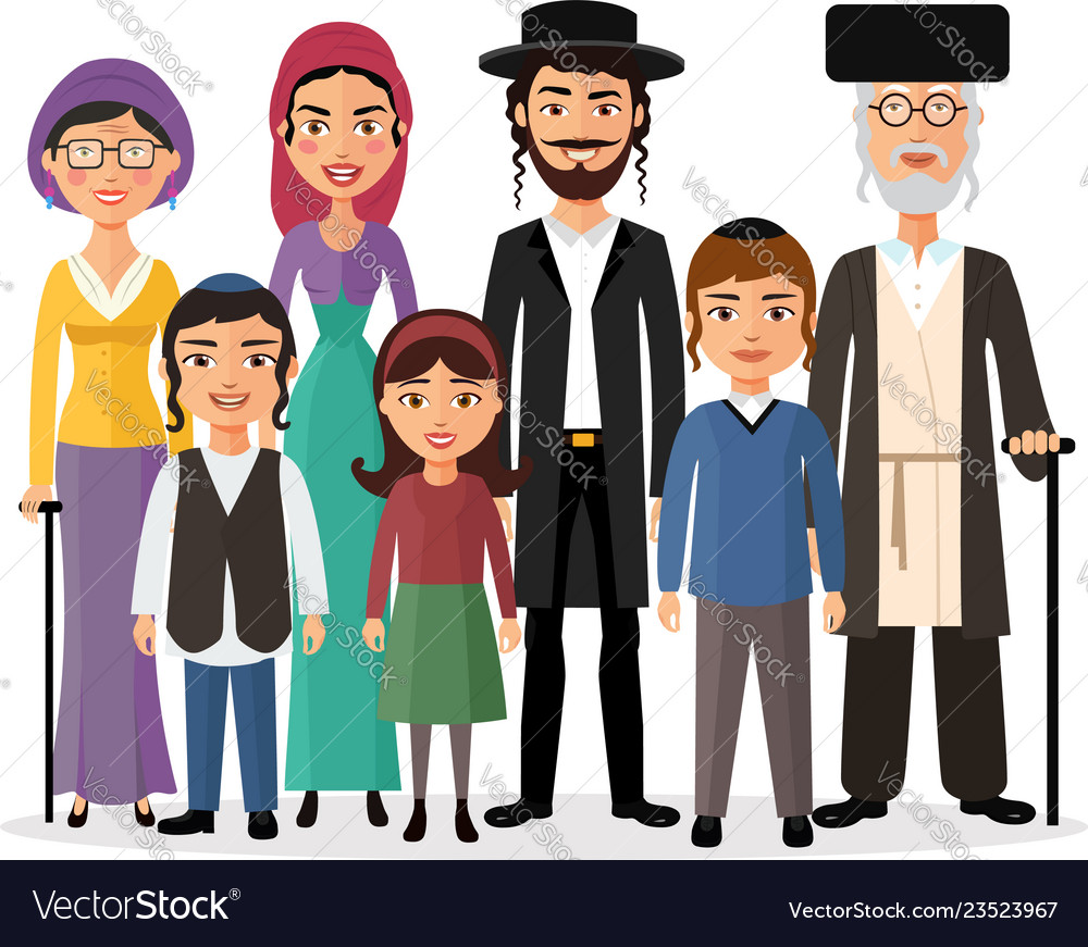 Happy jewish family together cartoon Royalty Free Vector