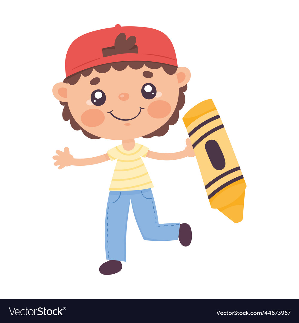 Little schoolboy with crayon Royalty Free Vector Image