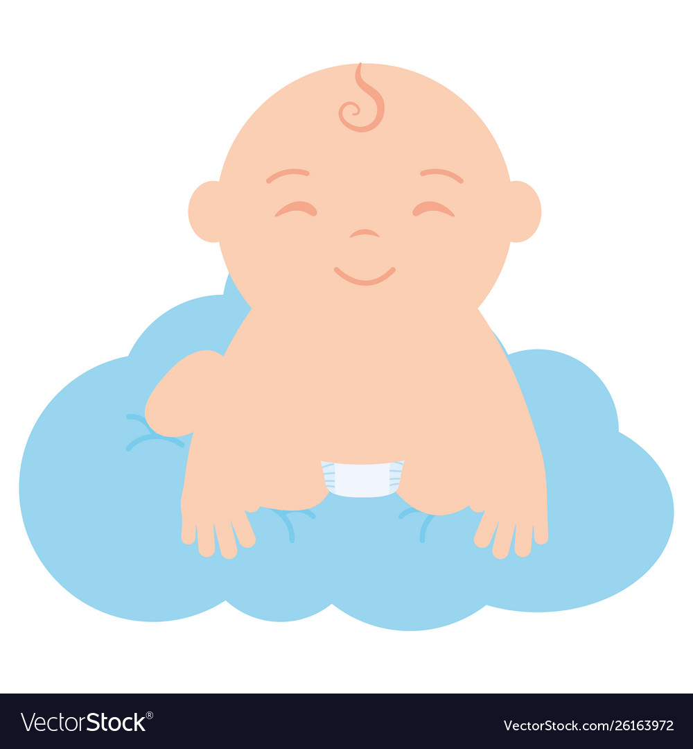 Cute little baby boy floating in cloud Royalty Free Vector