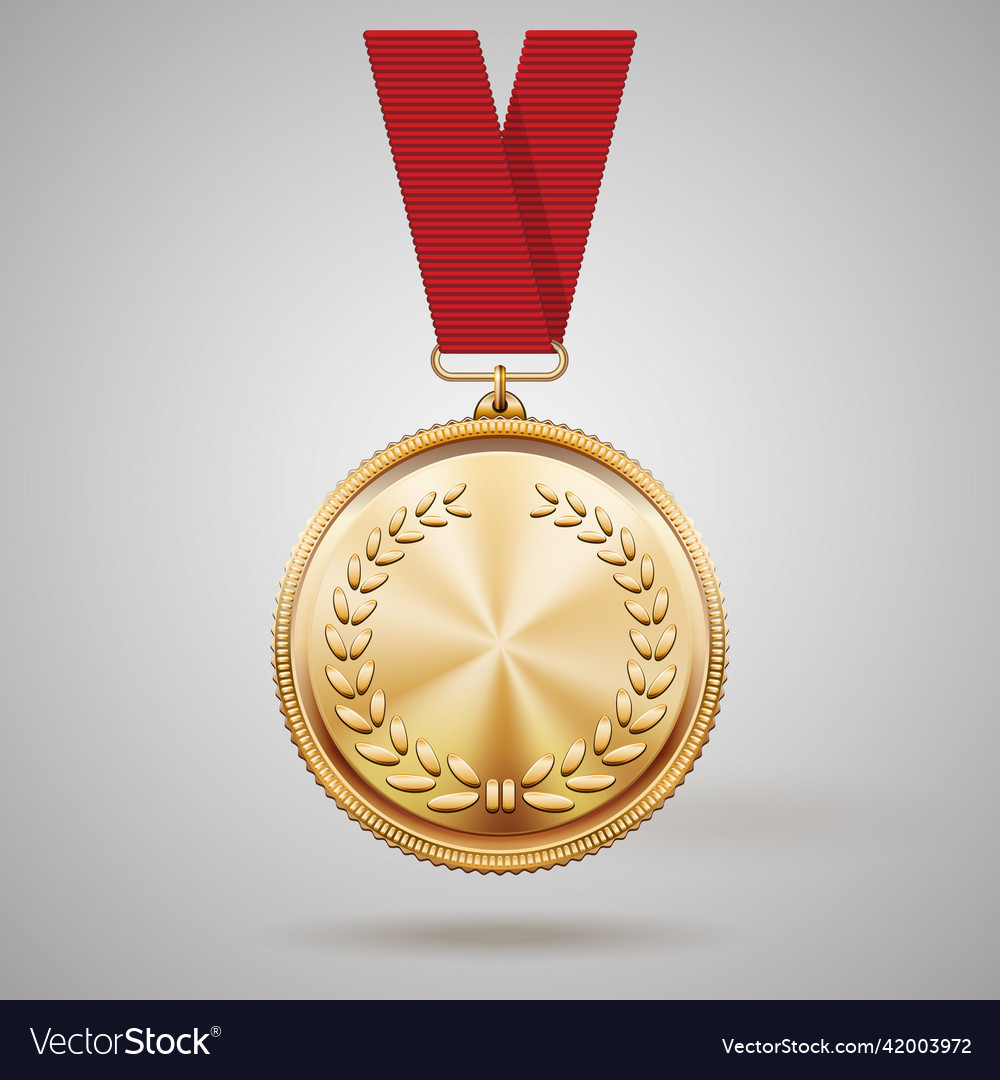 Gold medal on red ribbon Royalty Free Vector Image