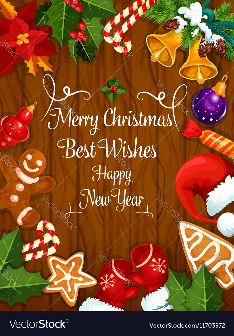 Merry Christmas New Year Wishes Greeting Card Vector Image