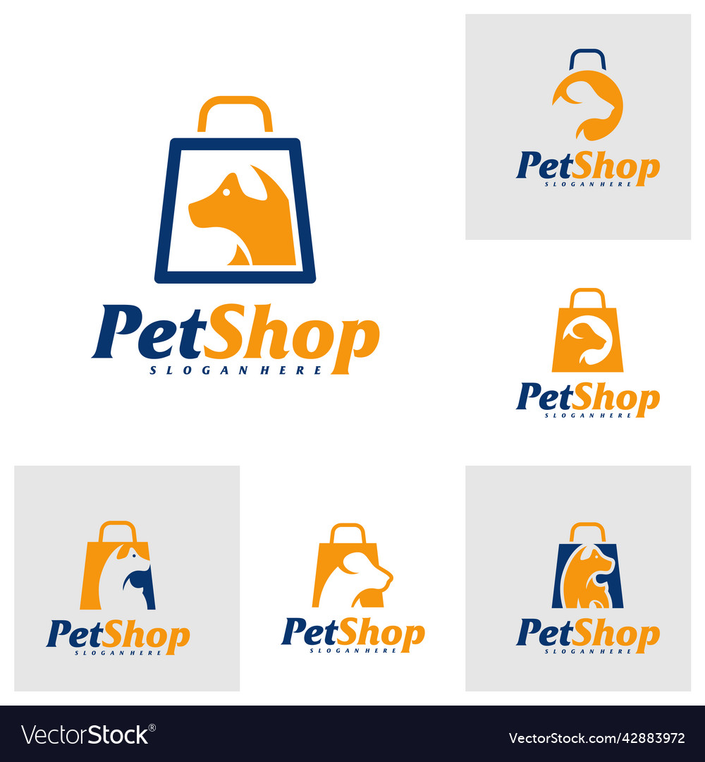 Set of pet shop logo design template dog shop Vector Image