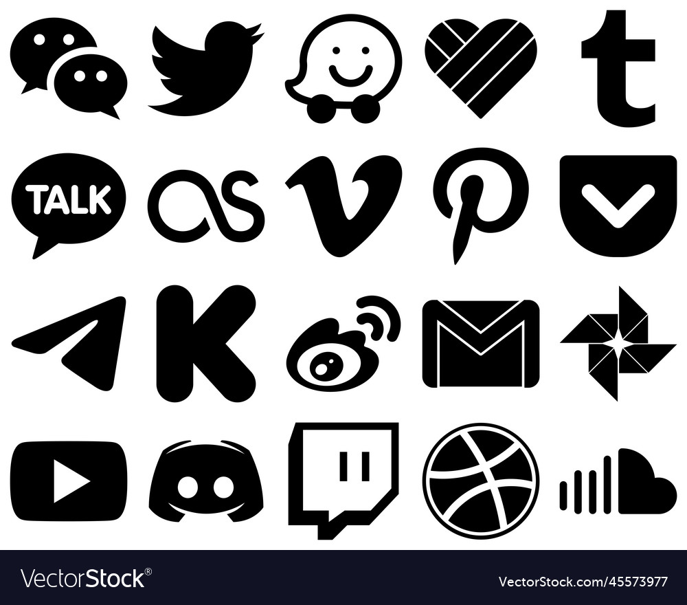 20 einfache schwarze Glyphen Social Media Icons