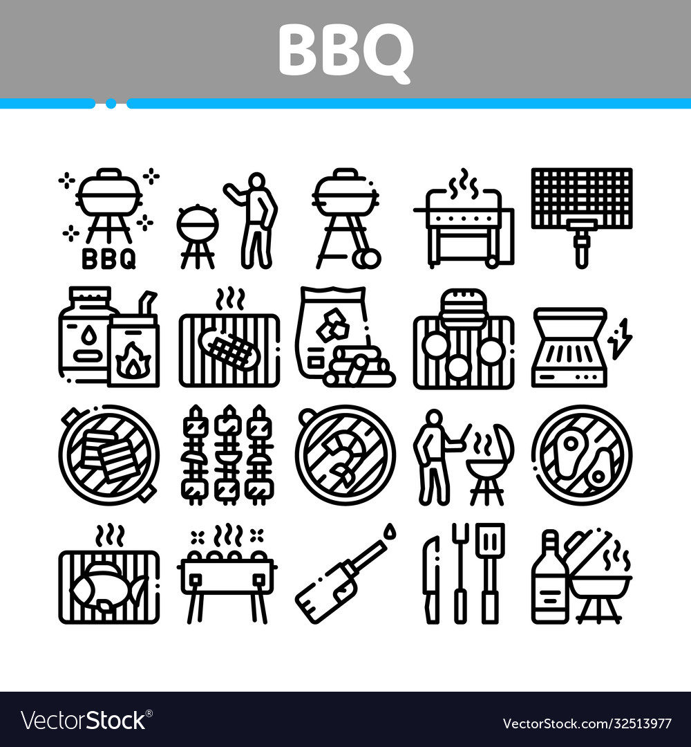 Bbq barbecue cooking collection icons set