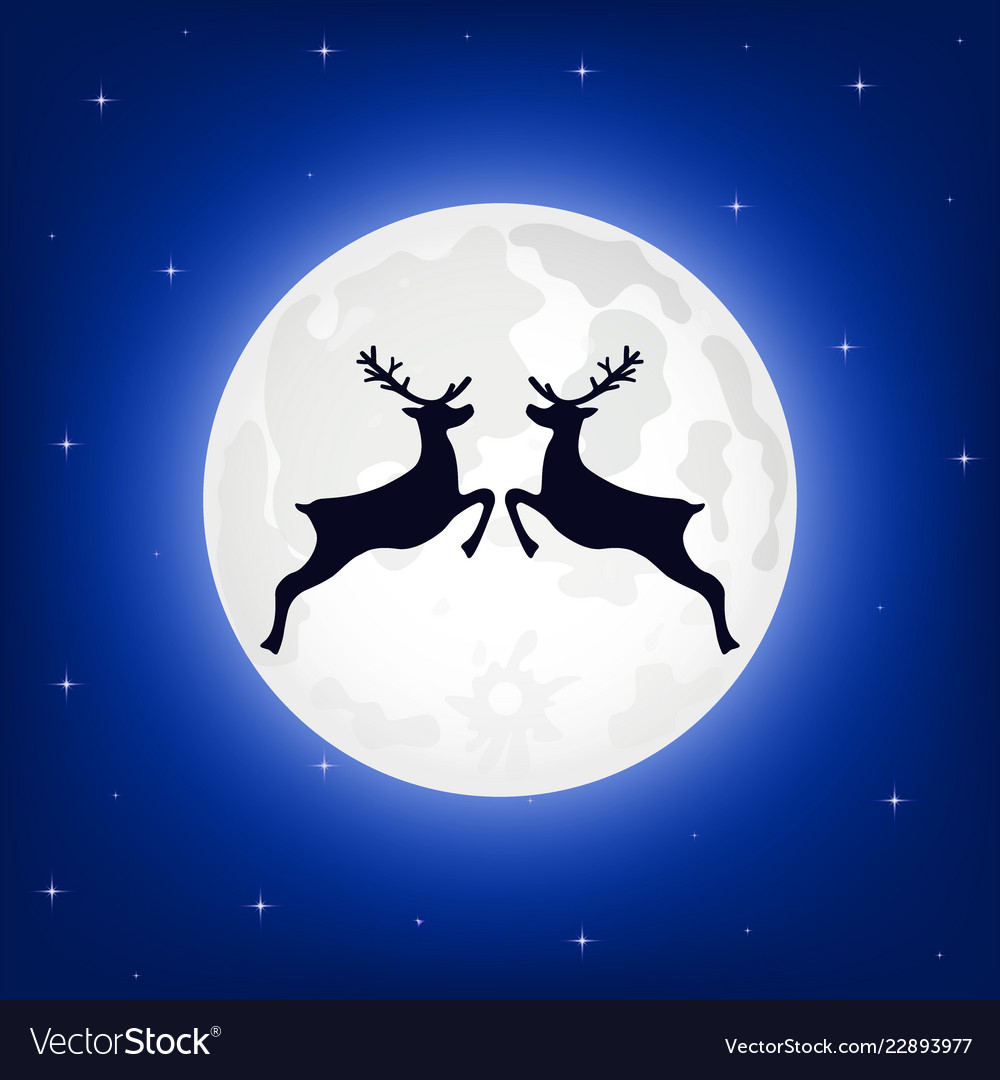 Reindeer jumps against the background of moon