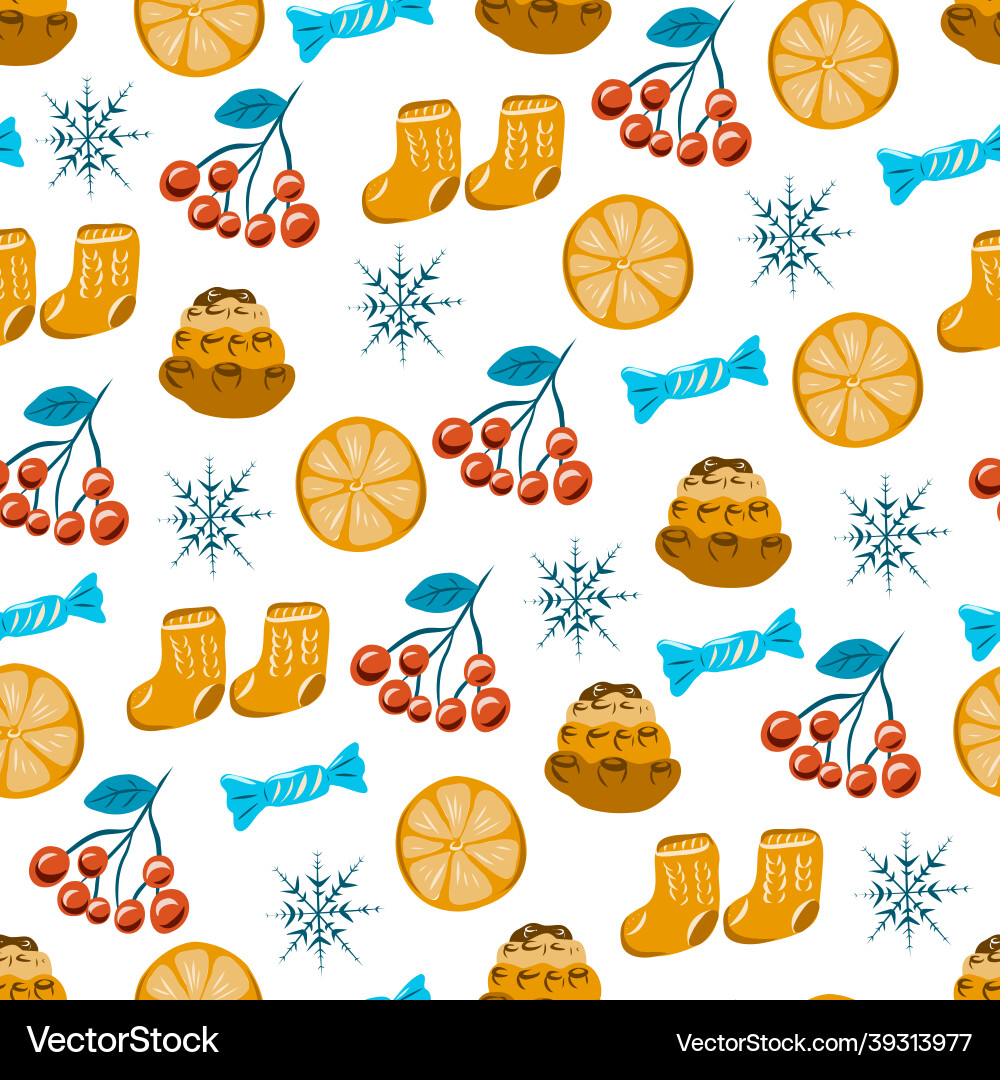 Seamless pattern with pine cones and snowflakes Vector Image