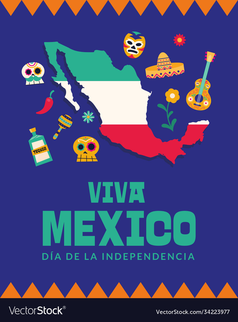 Viva mexico dia de la independencia with map Vector Image