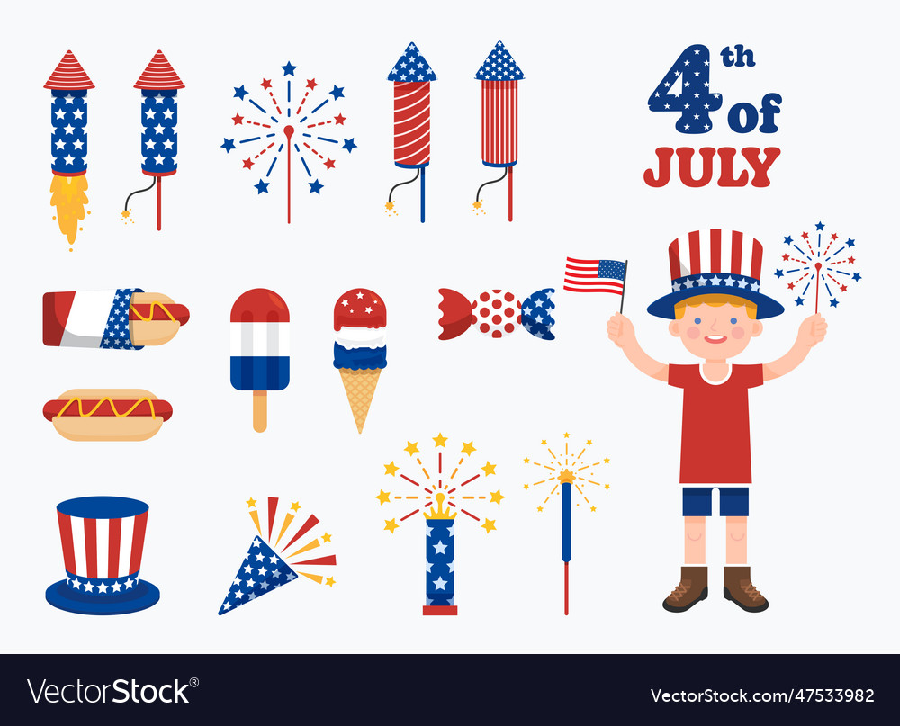 4th of july set july elements pack symbols Vector Image