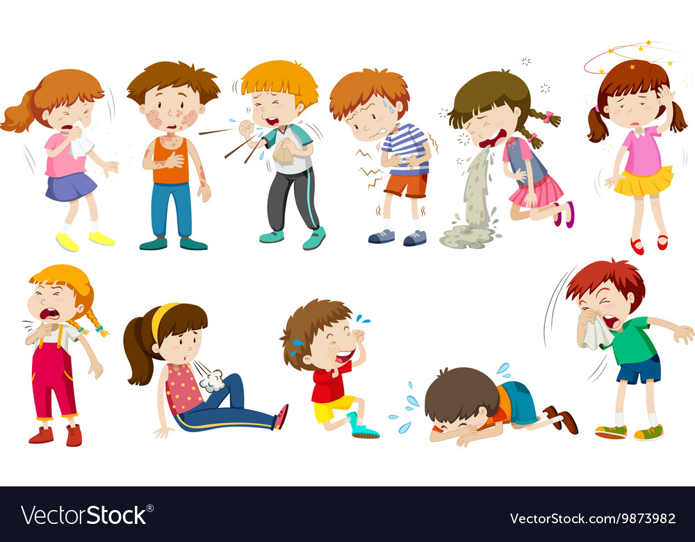 Boys and girls being sick Royalty Free Vector Image