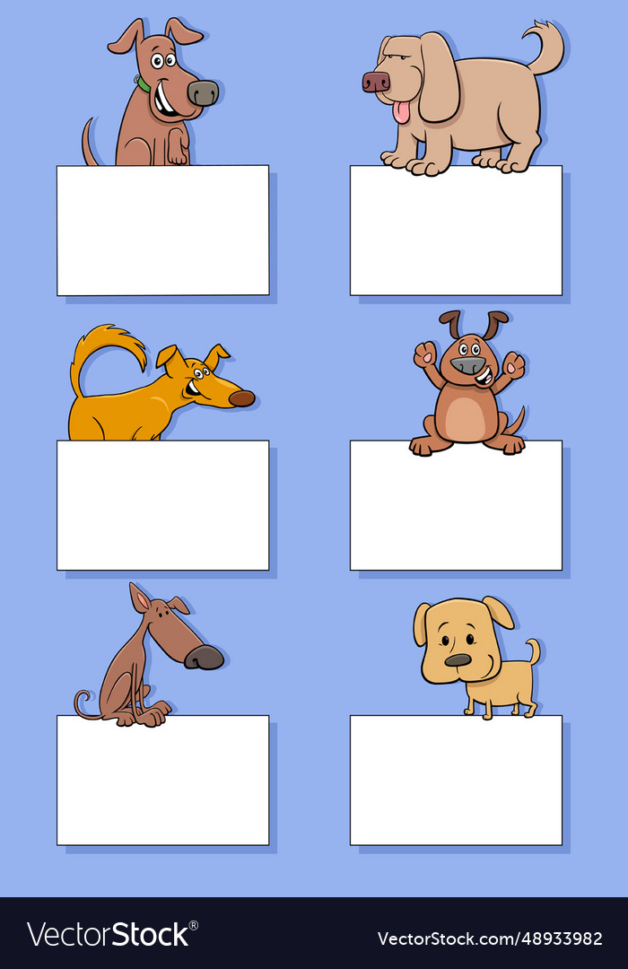 Cartoon dogs and puppies with cards design set Vector Image