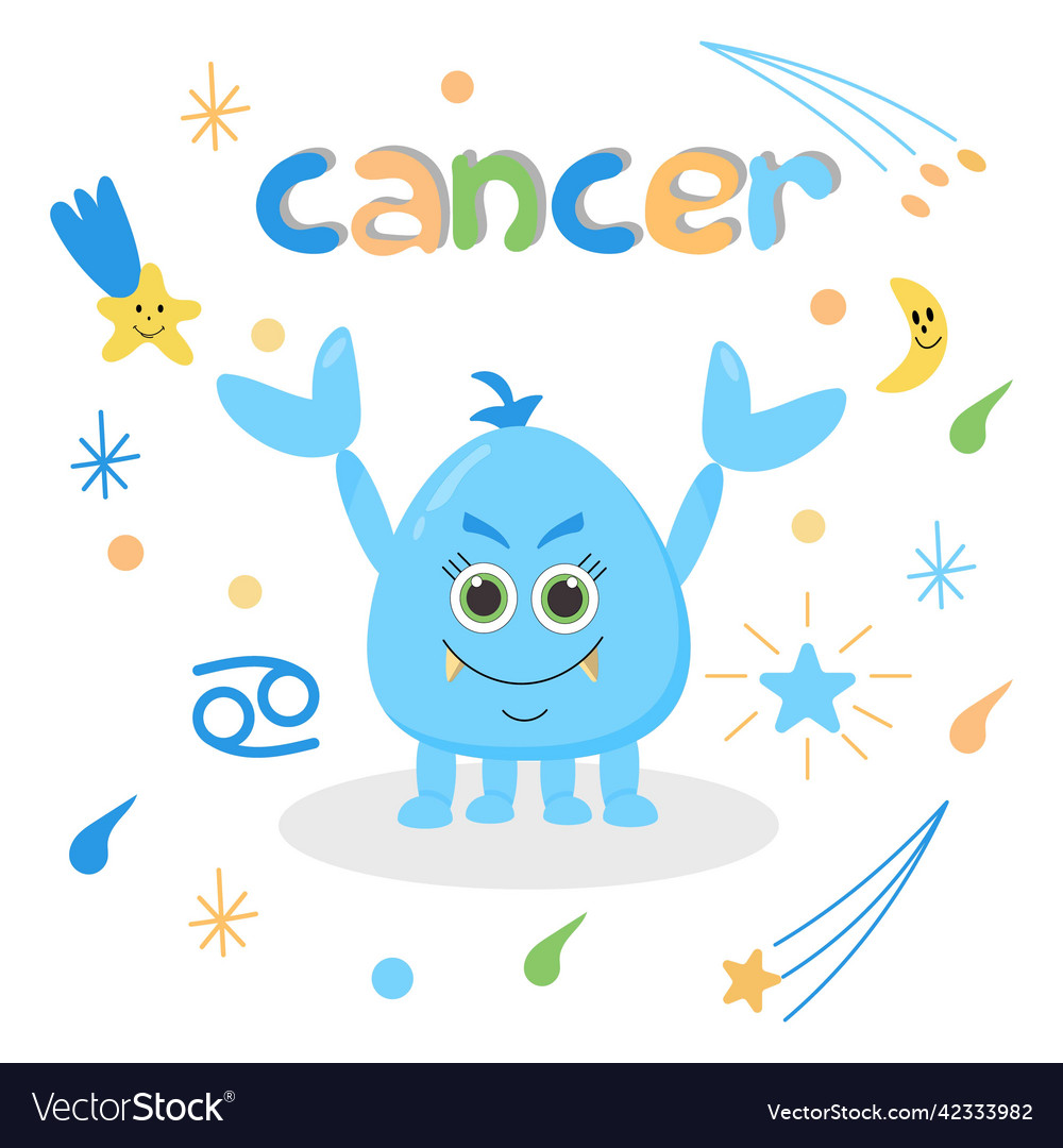 Cute cartoon zodiac monster cancer Royalty Free Vector Image