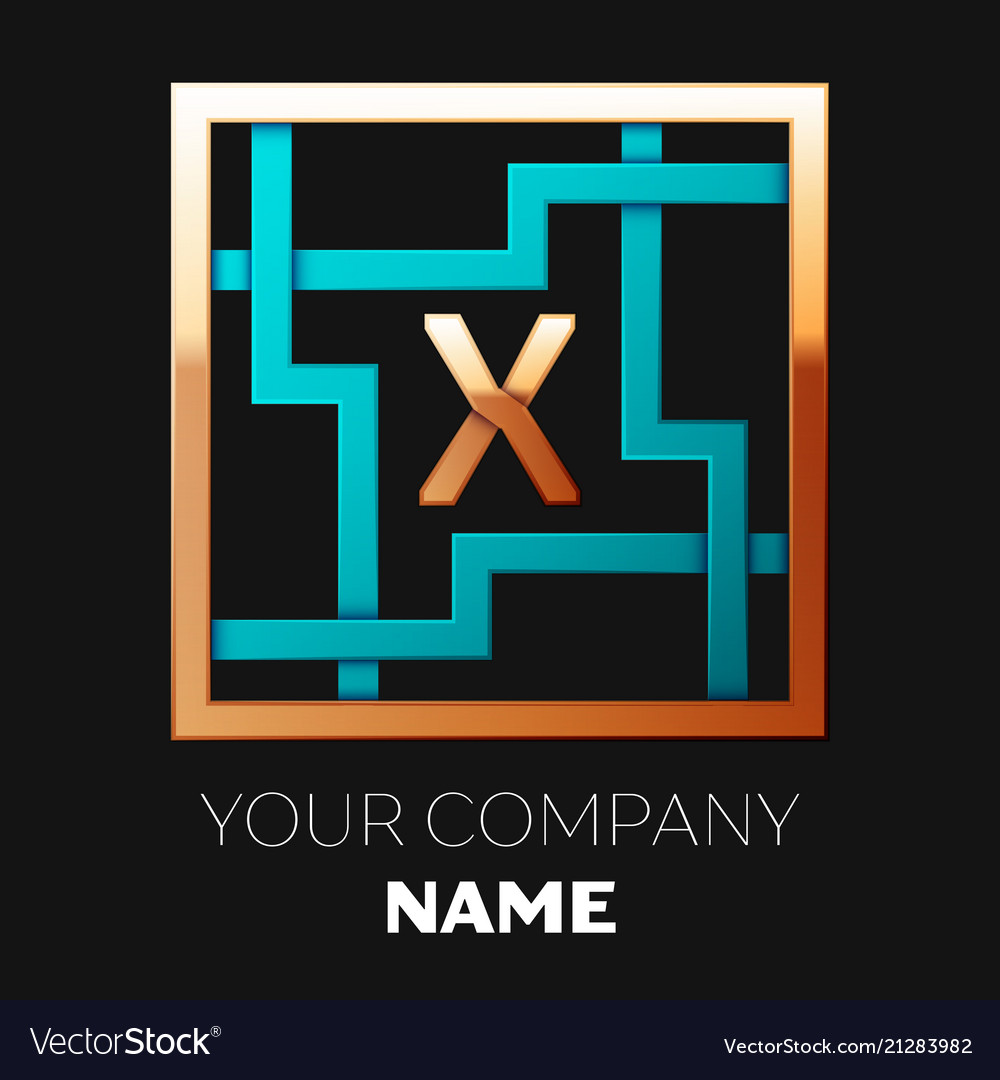 Golden letter x logo symbol in the square maze