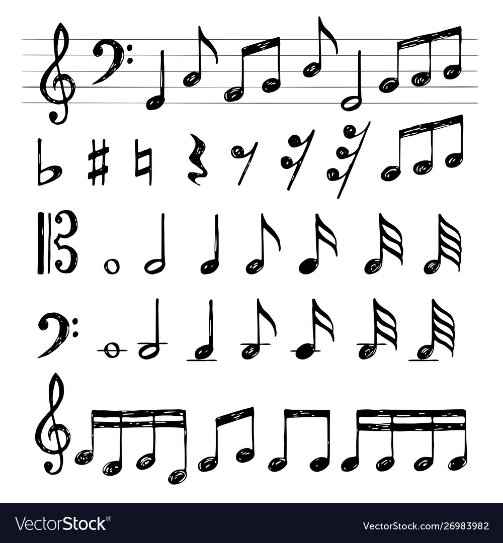 Music notes collection treble clef sound black Vector Image