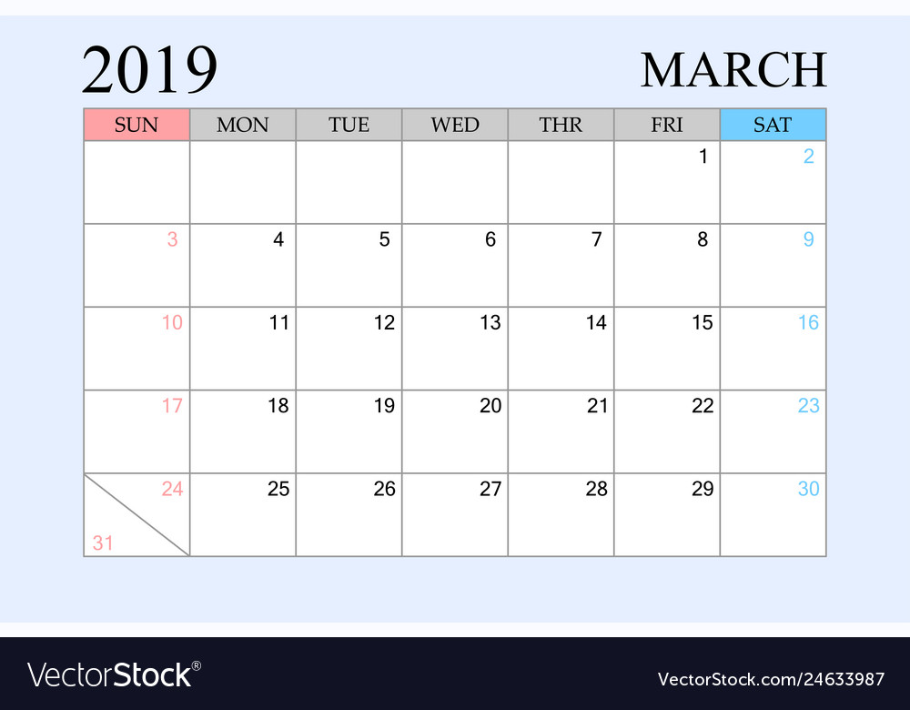 2019 Kalender march Zeitplan Planer Veranstalter