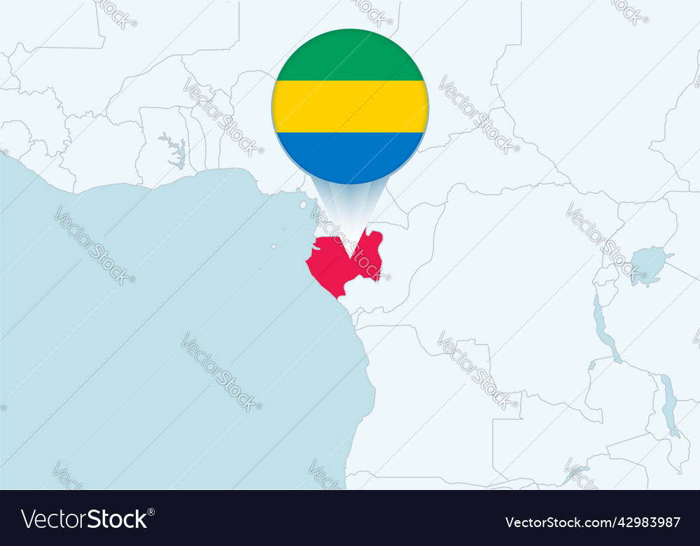 Africa with selected gabon map and flag icon