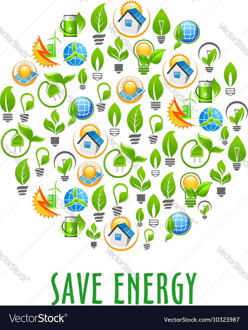 Energy Saving Round Symbol With Green Power Icons Vector Image