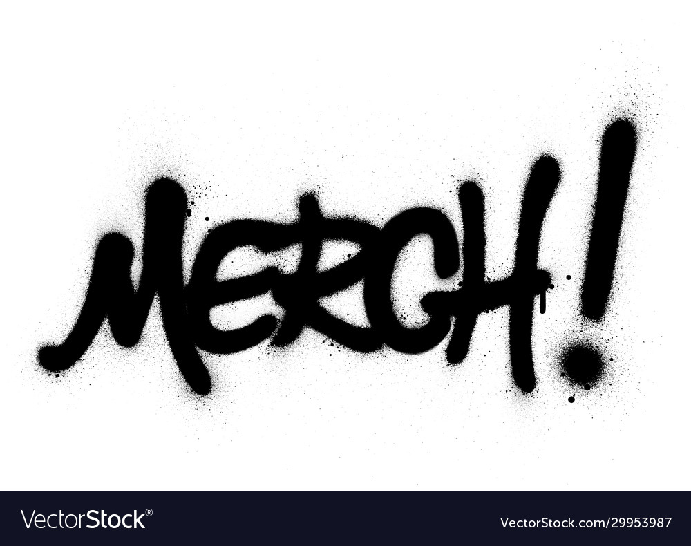 Graffiti merch word sprayed in black over white