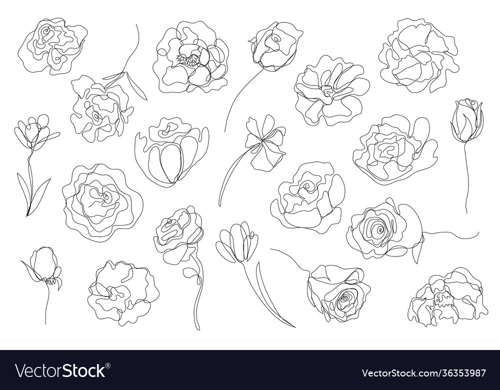 Set hand drawn single continuous line Royalty Free Vector