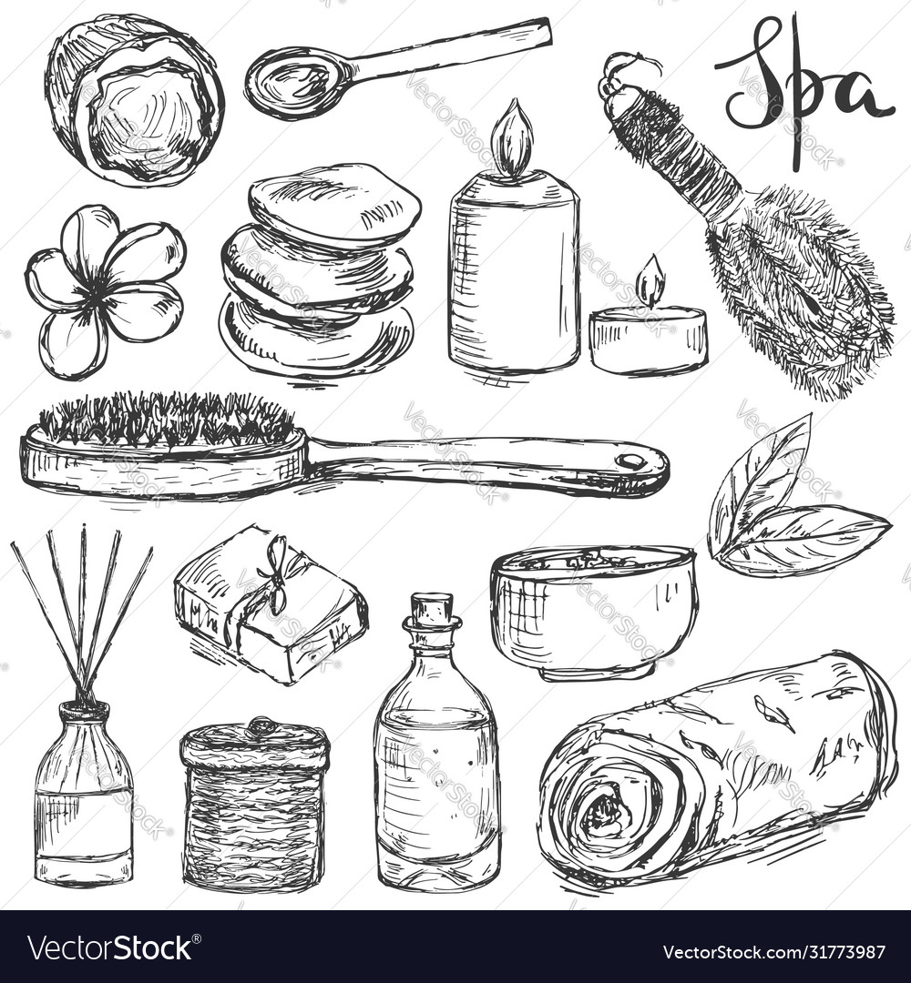 Set hand drawn spa and beauty related products