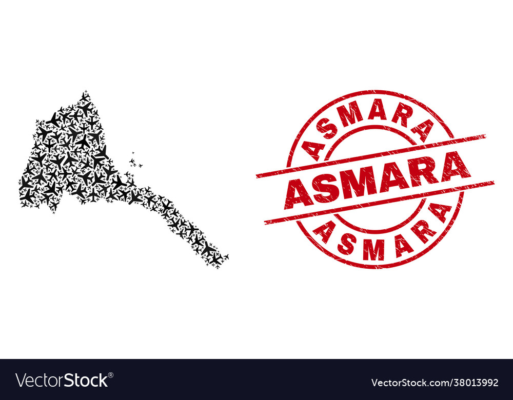 Asmara scratched seal and eritrea map airliner