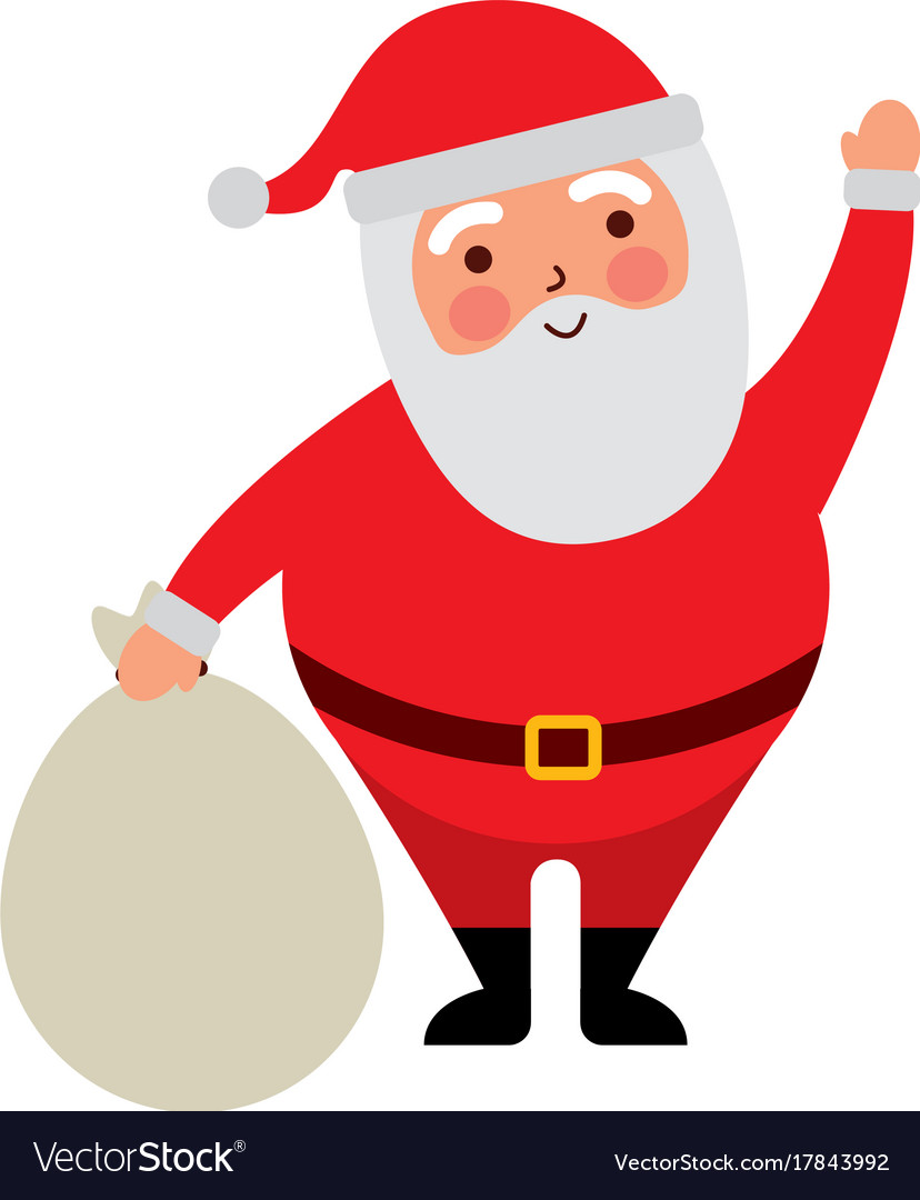 Christmas happy santa claus waving hand with bag