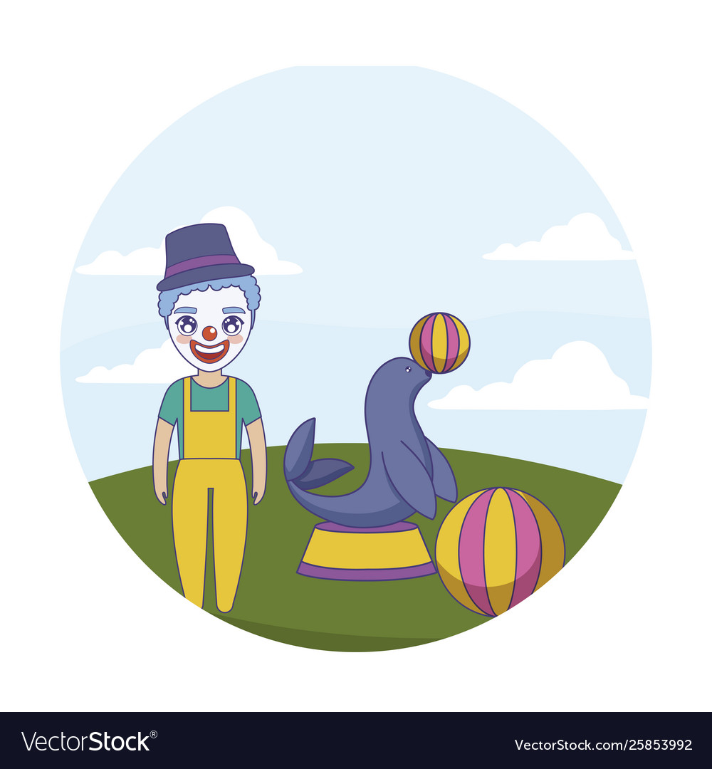Clown Circus And Seal With Ball In Frame