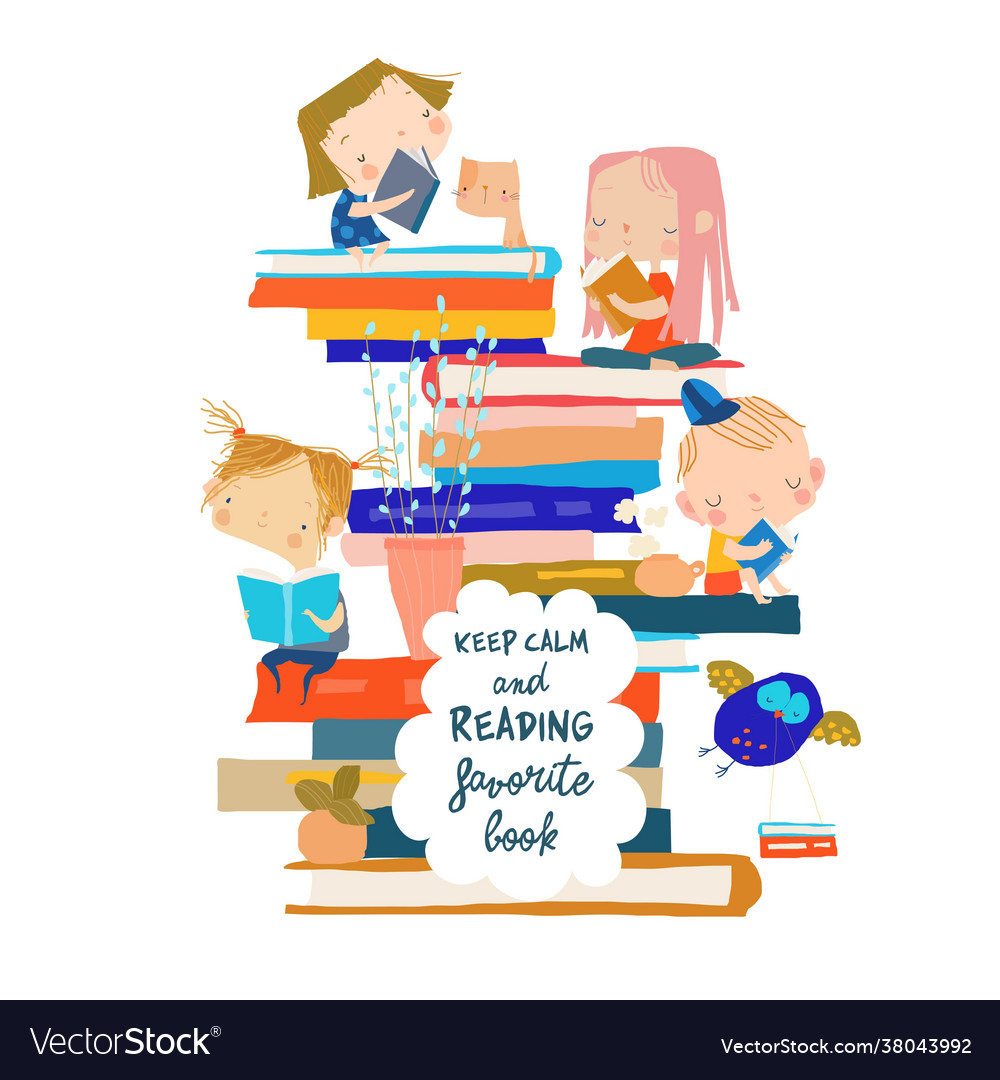 Cute children sitting on stack book Royalty Free Vector