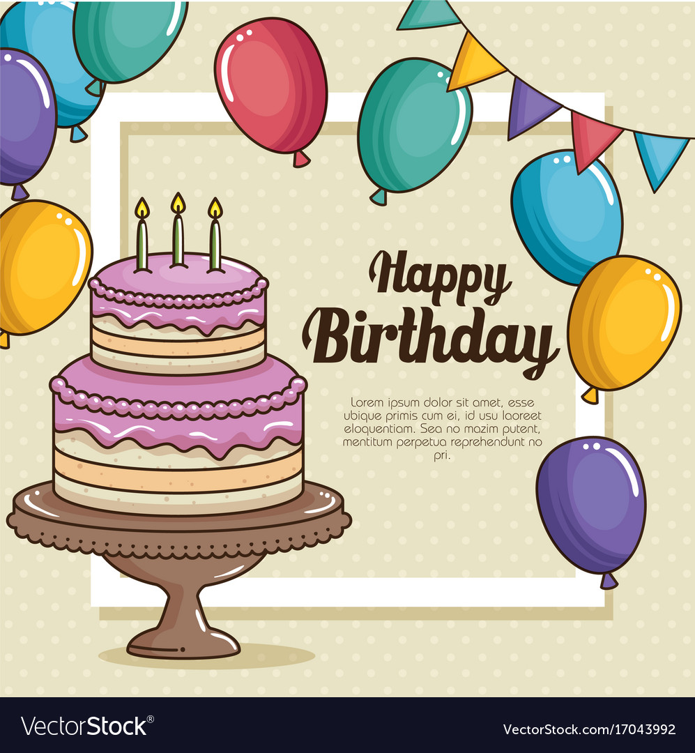 Happy birthday cake and balloons design Royalty Free Vector