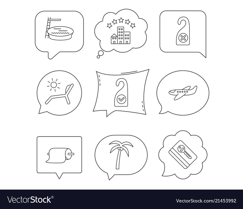 Hotel swimming pool and beach deck chair icons