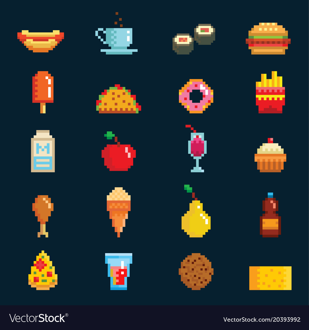 Pixelart Fast Food Icons unterzeichnen Computerspiel