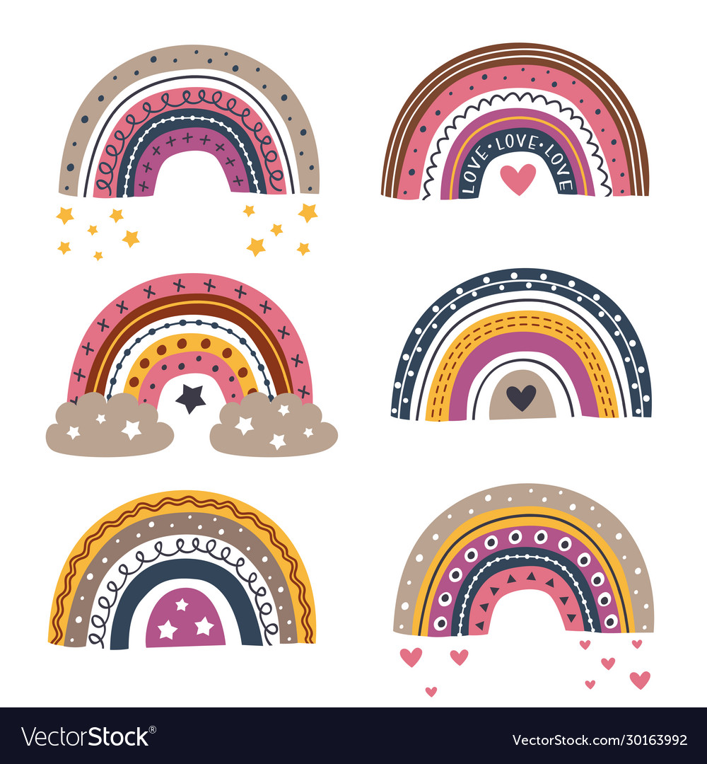 Set isolated beautiful rainbows part 1 Royalty Free Vector