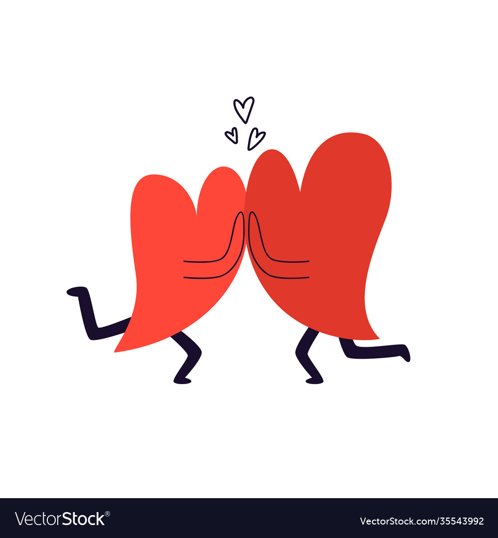 Two cartoon hearts touching hands hand-drawn love Vector Image