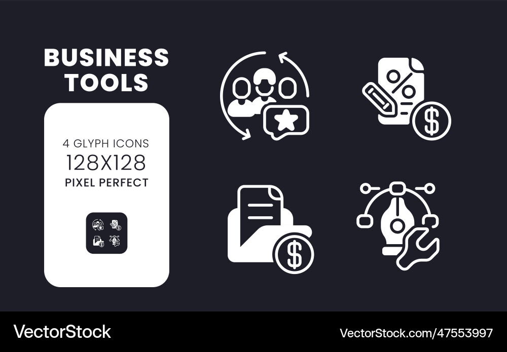 Business tools white solid desktop icons set Vector Image