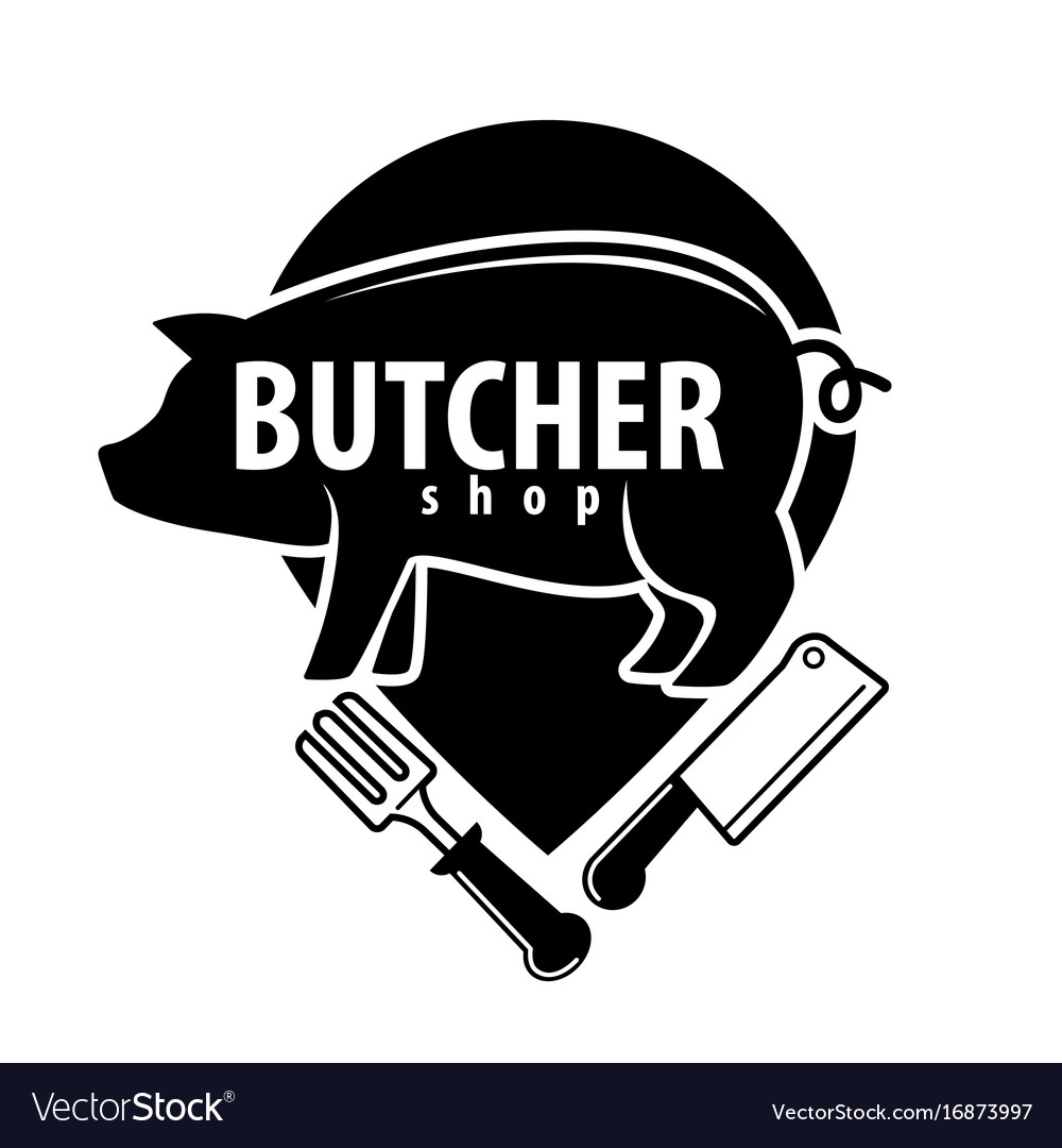 Butcher shop black emblem with pig and cutlery Vector Image