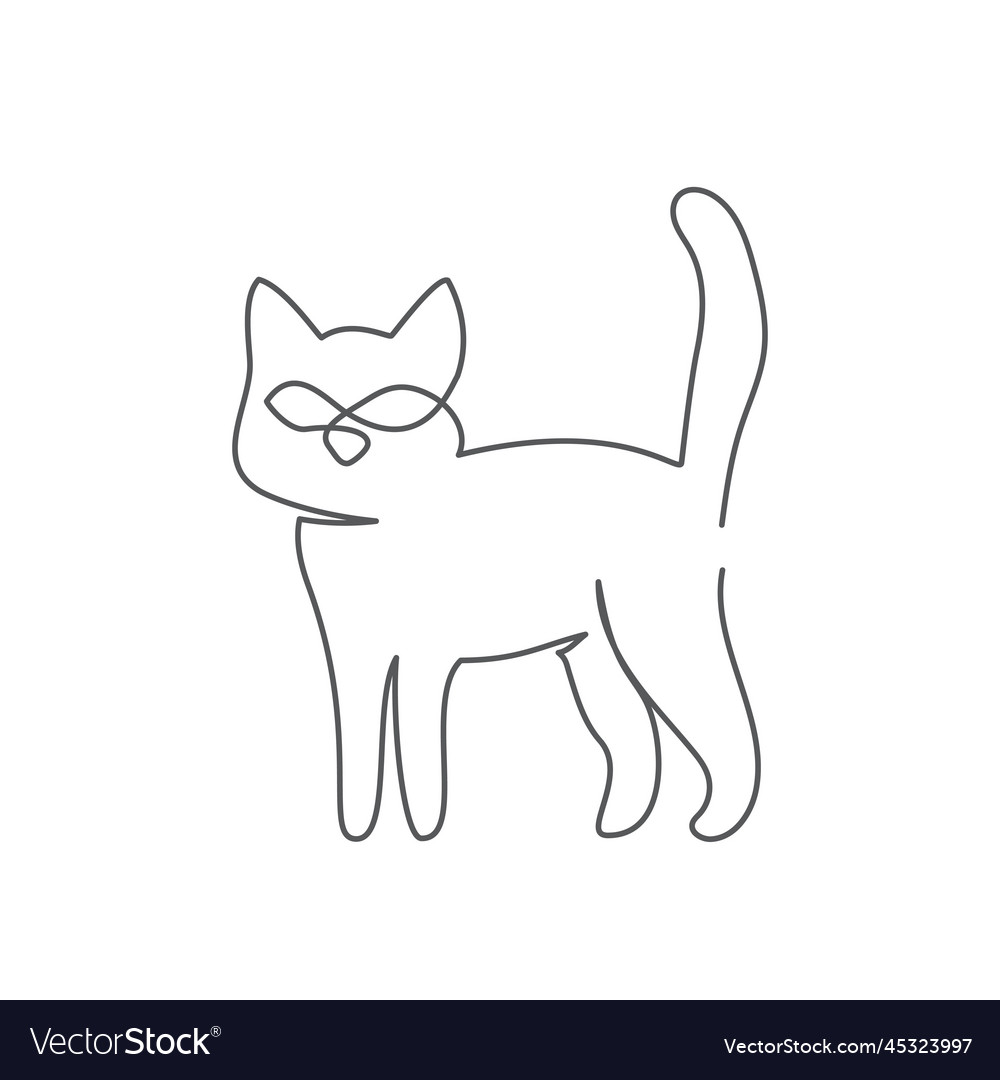 Cat one line drawing on white background Vector Image