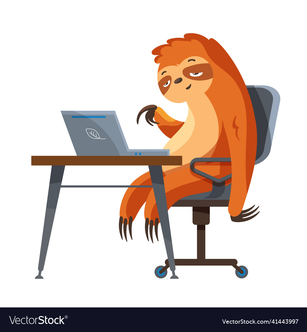 Lazy animal is programming on laptop Royalty Free Vector