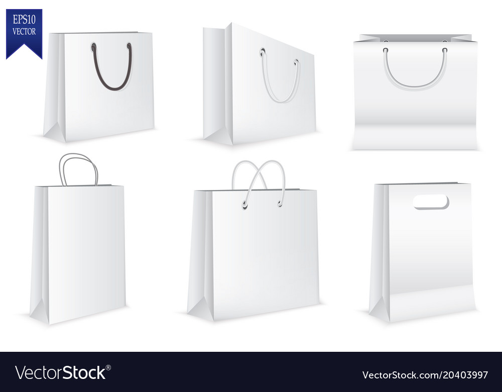 Set of white shopping bags isolated