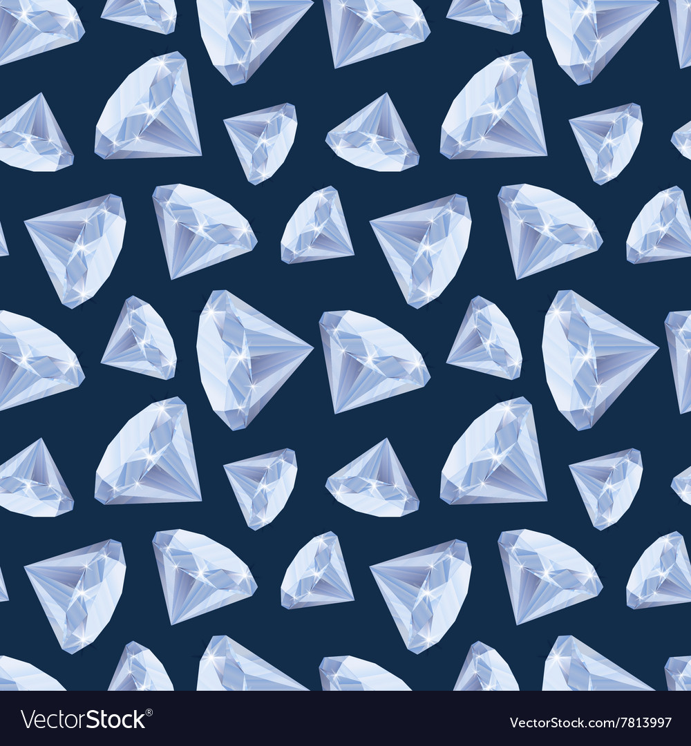 Shiny diamonds on blue seamless pattern