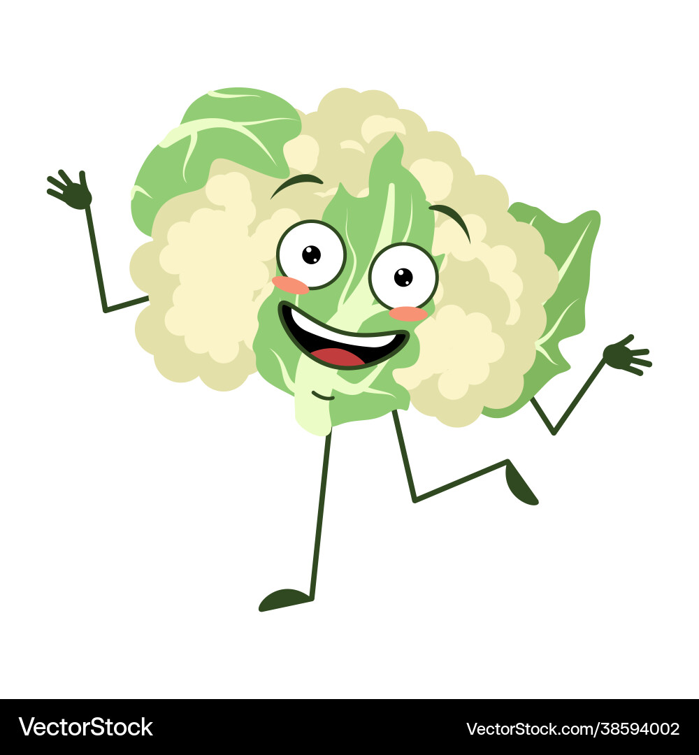 Cute cauliflower character cheerful with emotions Vector Image
