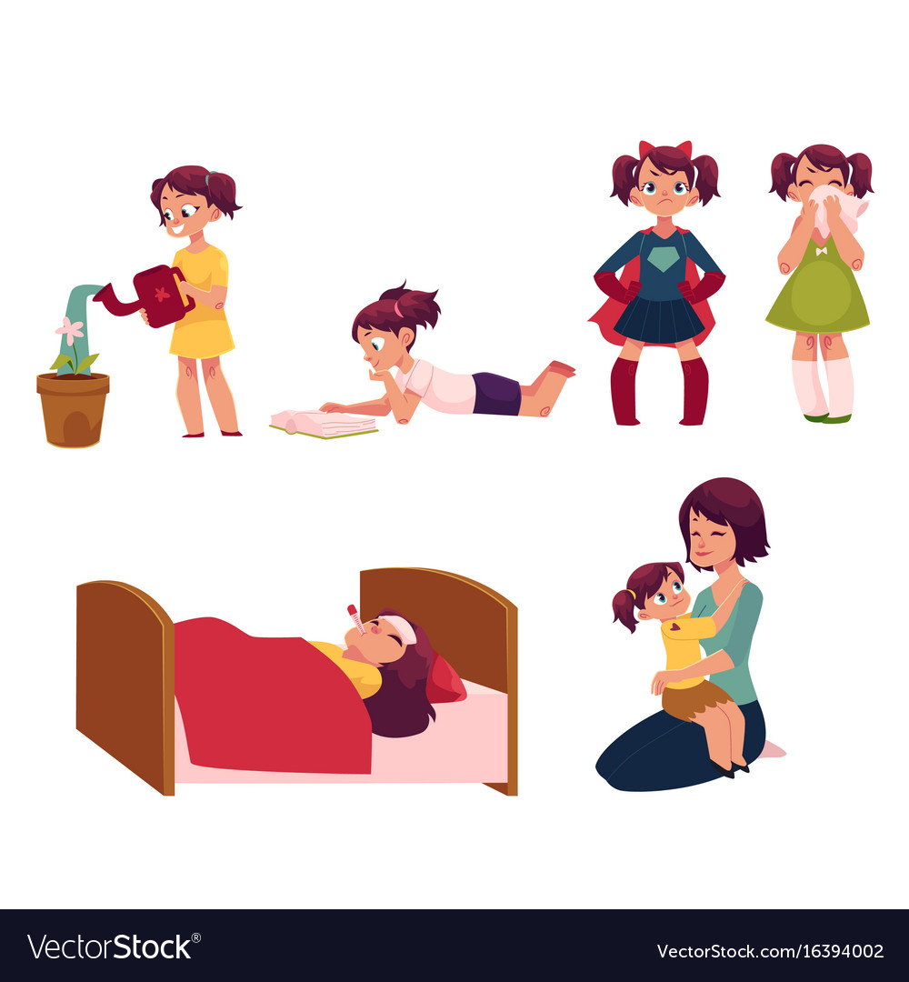 daily-routine-set-little-girl-helping-mother-vector-image